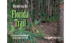 Book cover showing orange blaze and trail leading into stand of cabbage palms