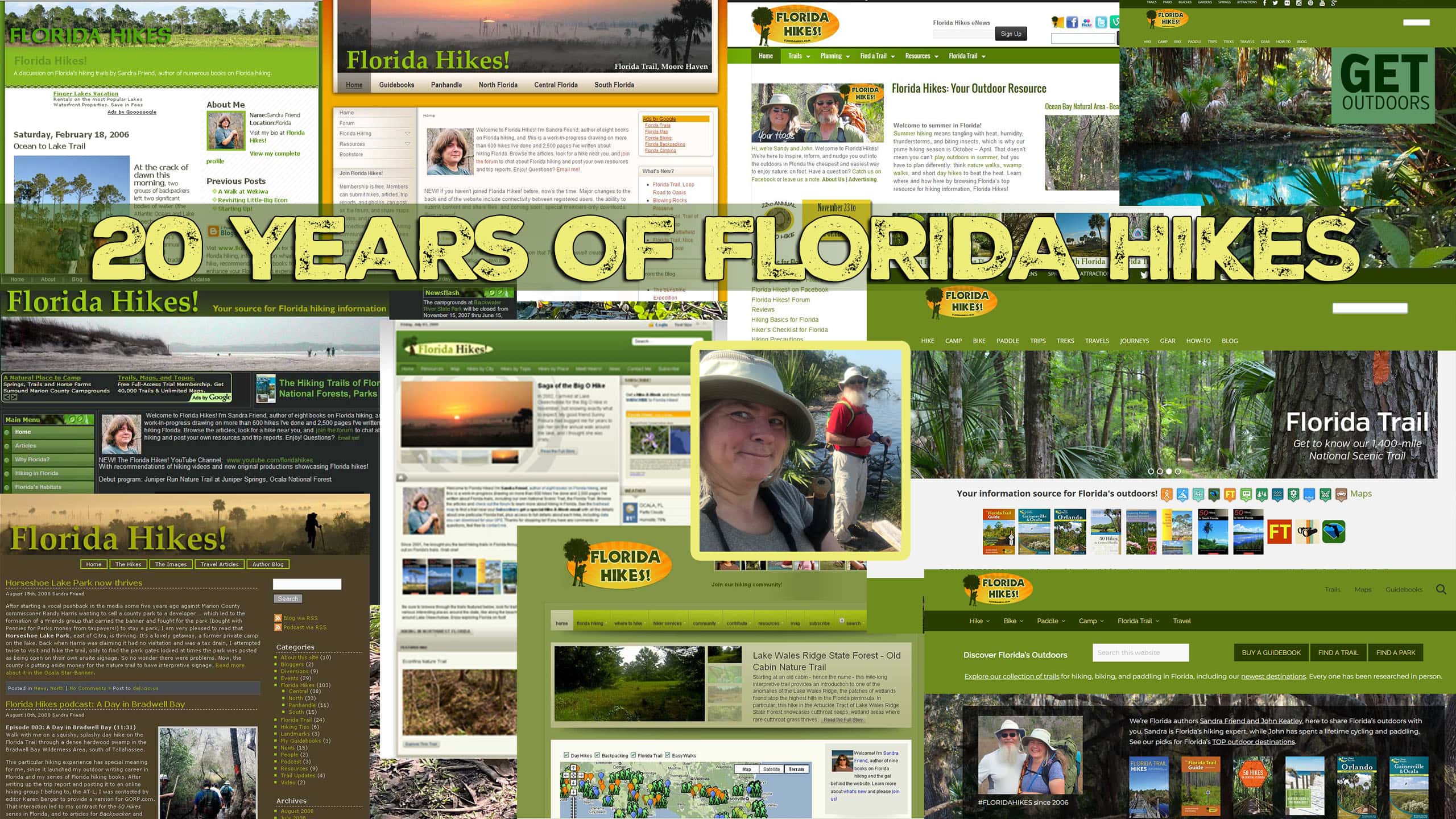 Montage of website screenshots from FloridaHikes.com from the last 20 years